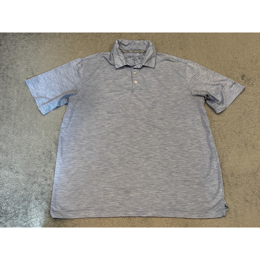 Walter Hagen Mens XL Blue White Striped Golf Polo Shirt Short Sleeve Performance